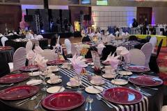 black-white-striped-tablecloths-red-charger-plate-circus-theme-corporate-decor-hilton-lac-leamy-6