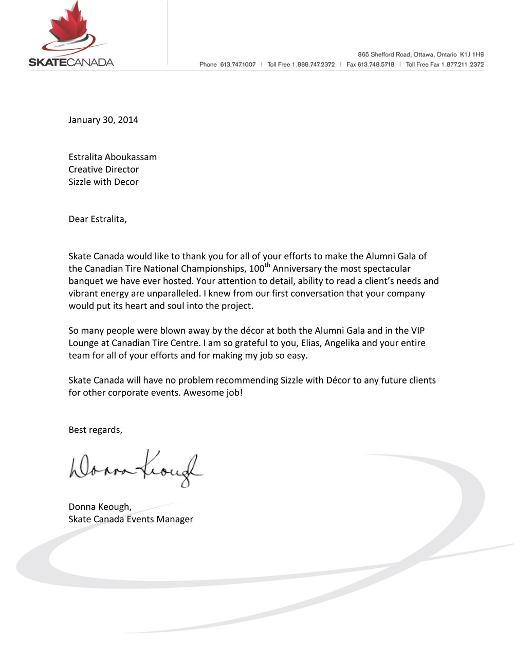 skate canada_letter of recommendation-Event Planning - Corporate Event